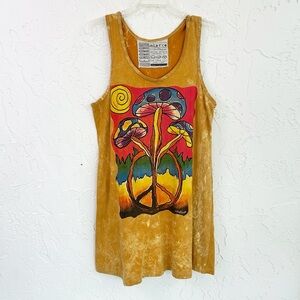 Yellow Tie Dye Mushroom Boho Hippie Sleeves Racerback Tank Top Mini Dress XL